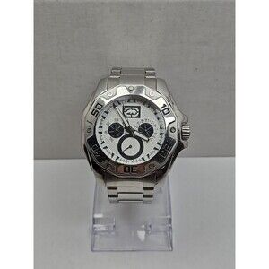 Marc Ecko Unltd Mens 48mm Silver Tone Watch Quartz 50M Day Date New Battery
